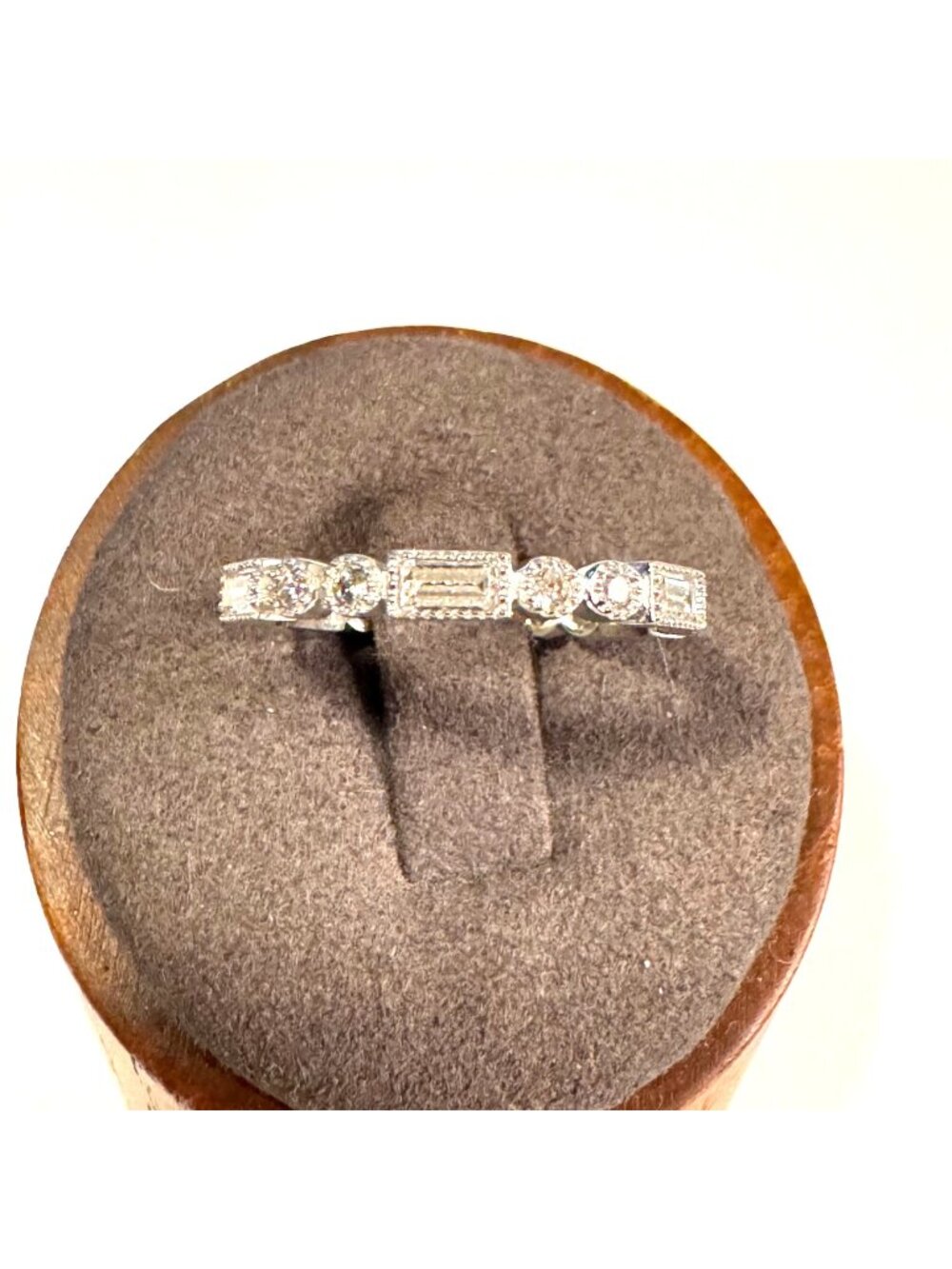 Solid Sterling Silver 925 Baguette & Round Cut Cubic Zirconia Ring Size 8